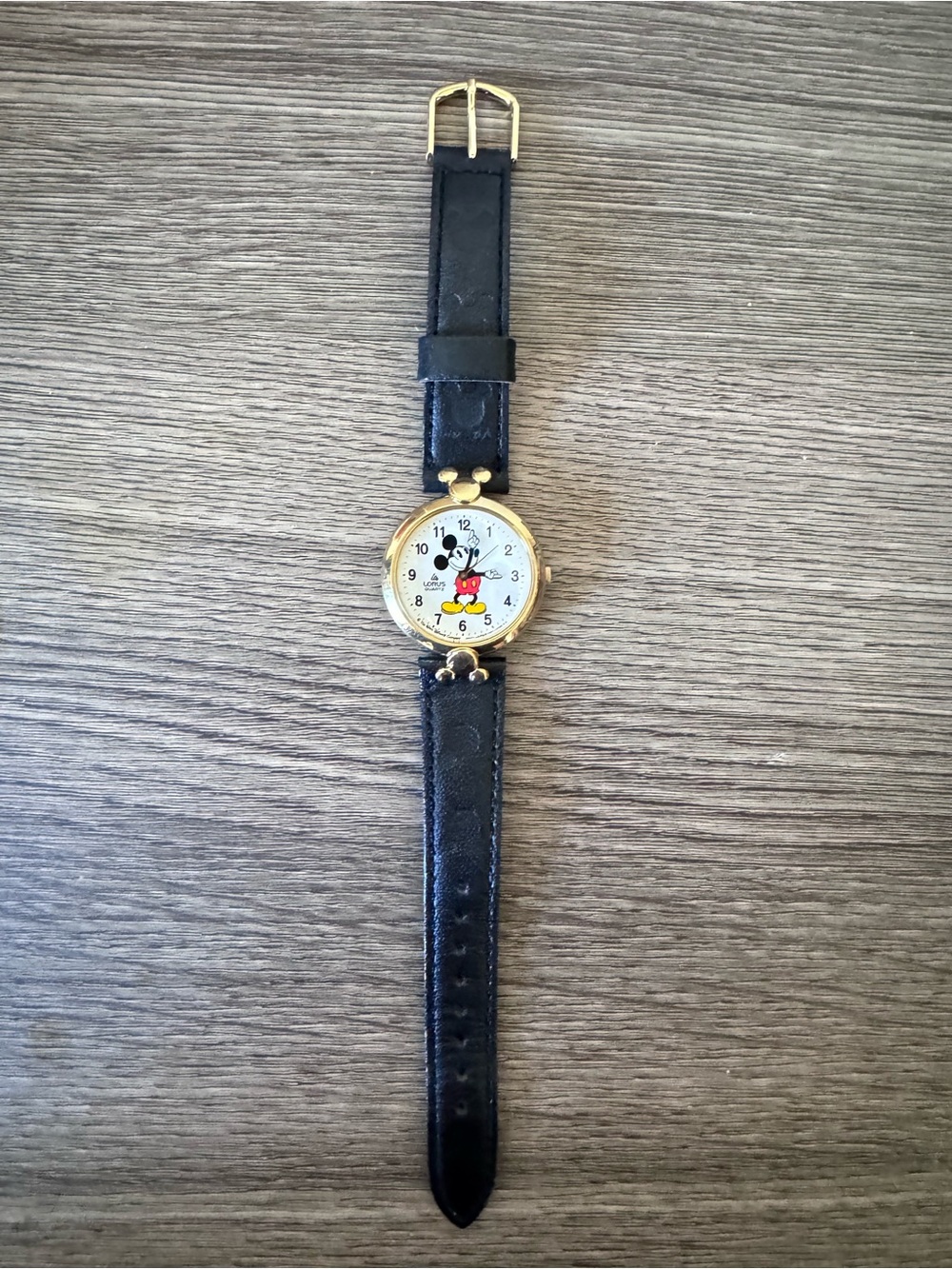 Lorus Mickey Mouse Gold-Tone Wristwatch with Black Leather Strap - Picture 2 of 5